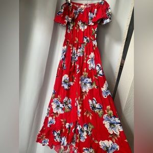 Red, floral, Band of Gypsies Maxi Dress